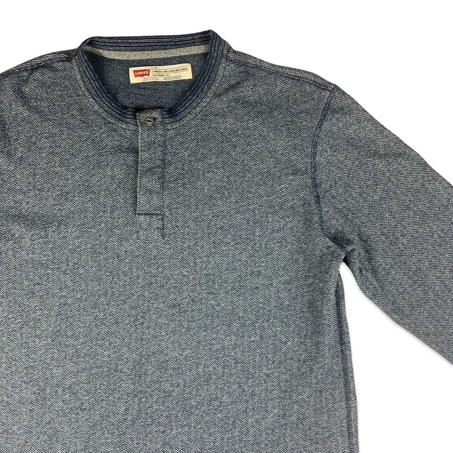 Levi's Herringbone Grey Long Sleeved Henley Top S M