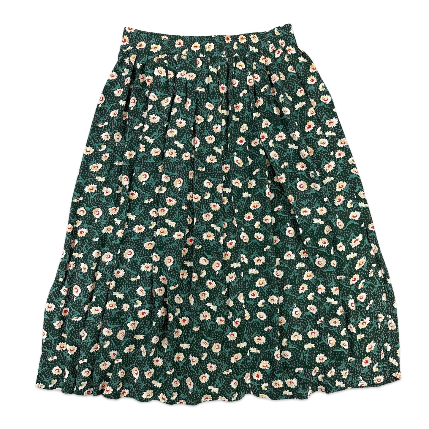 90s Vintage Green Floral Midi Skirt 14 16