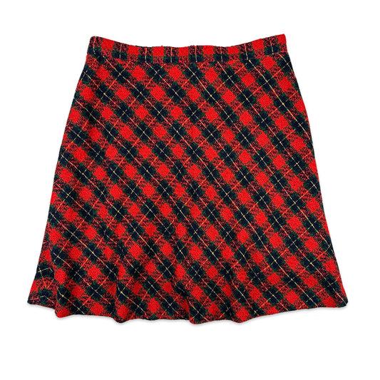 Vintage Red Tweed Check Mini Skirt 12 14