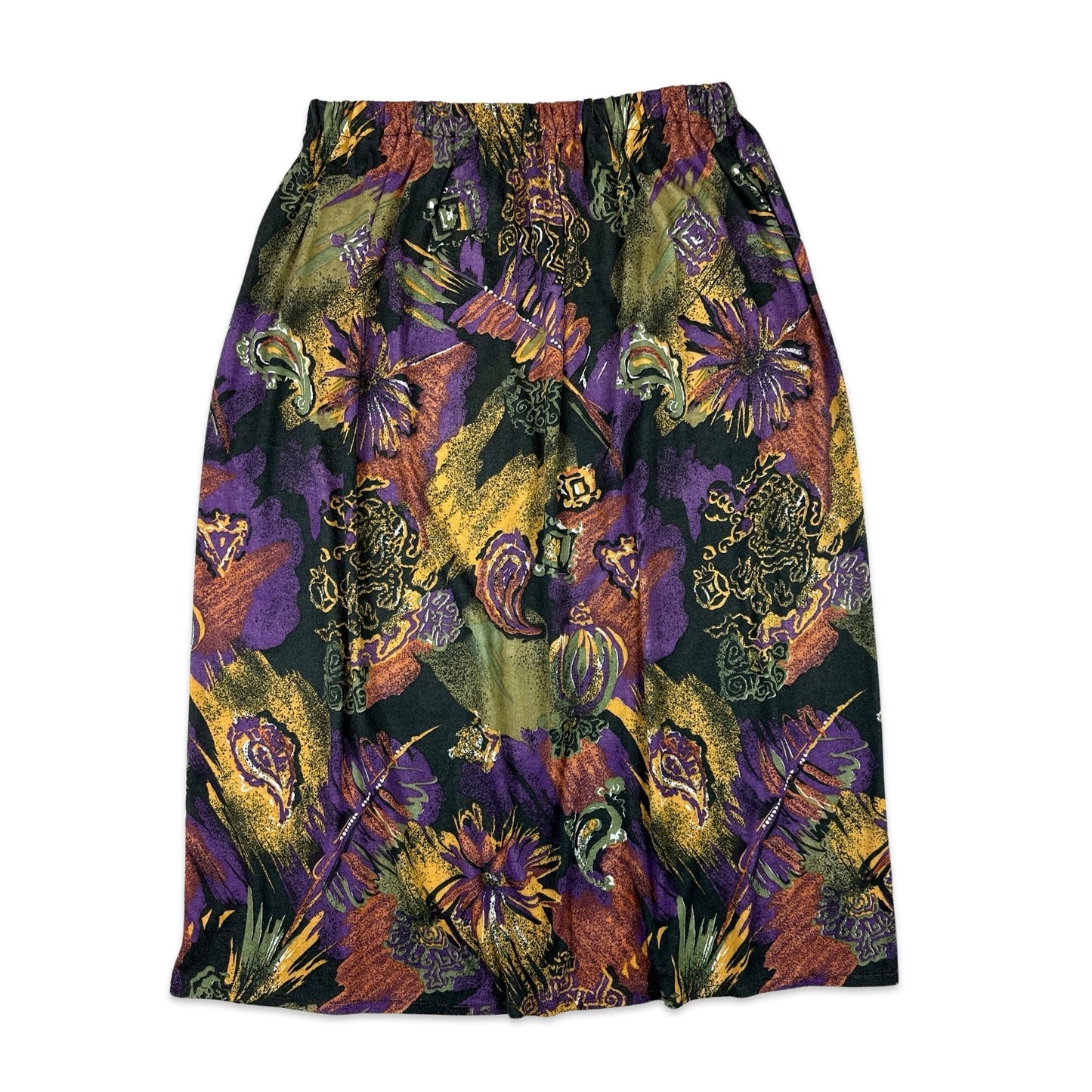 80s Vintage Patterned Midi Skirt 12 14