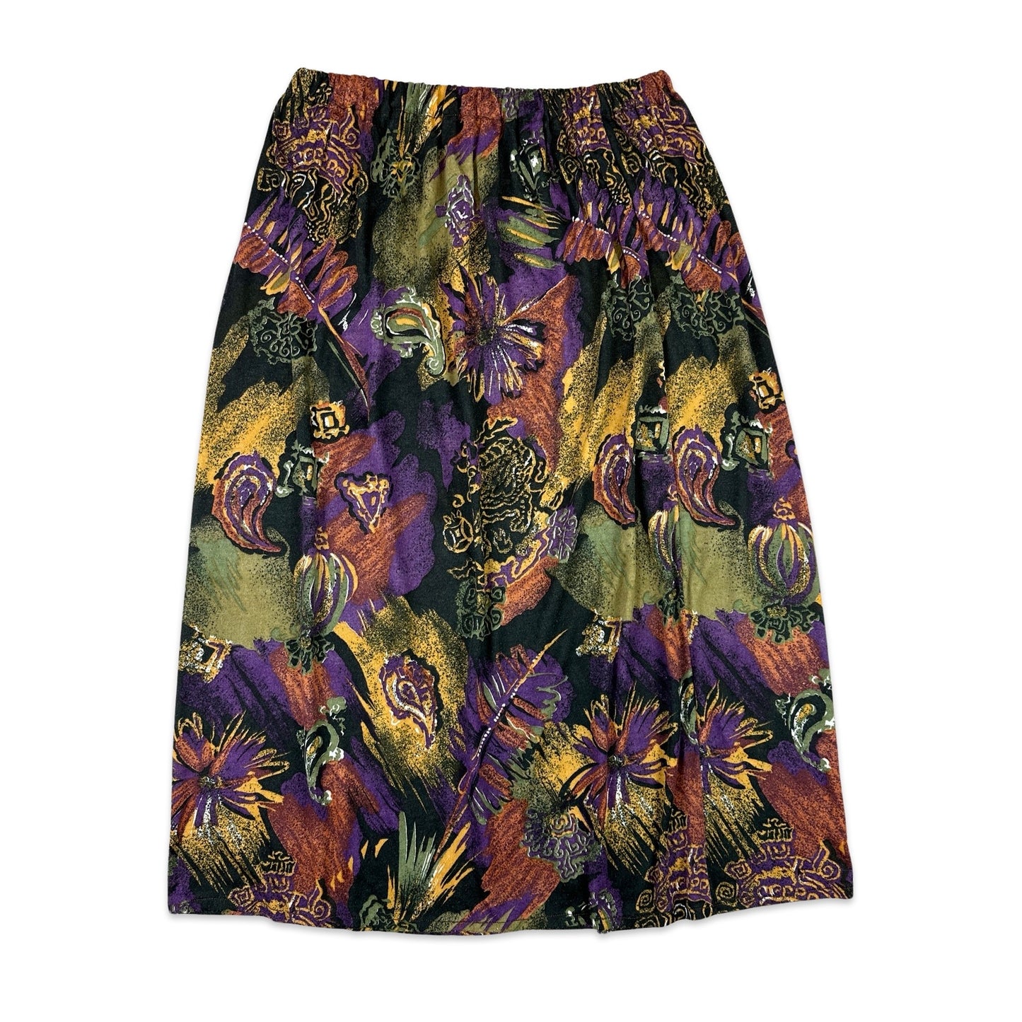 80s Vintage Patterned Midi Skirt 12 14