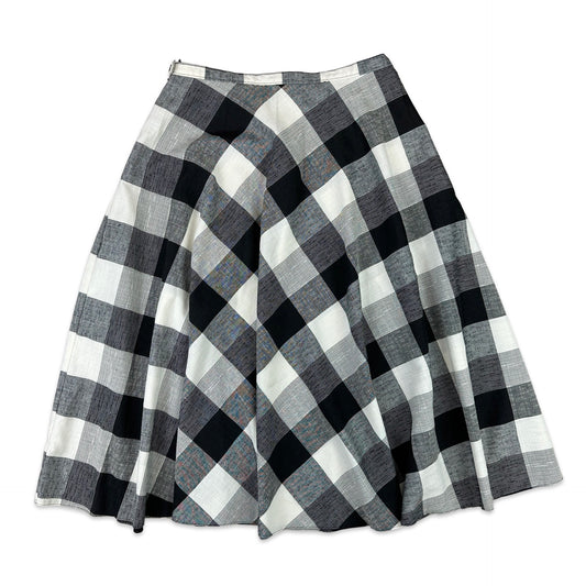 Vintage Black & White Check Midi Skirt 14