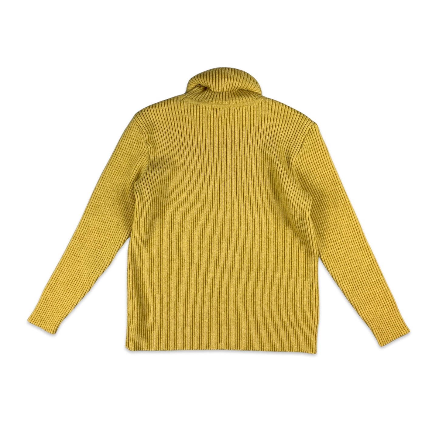 Vintage 90s Yellow Ribbed Knit Turtleneck Jumper 10 12 14