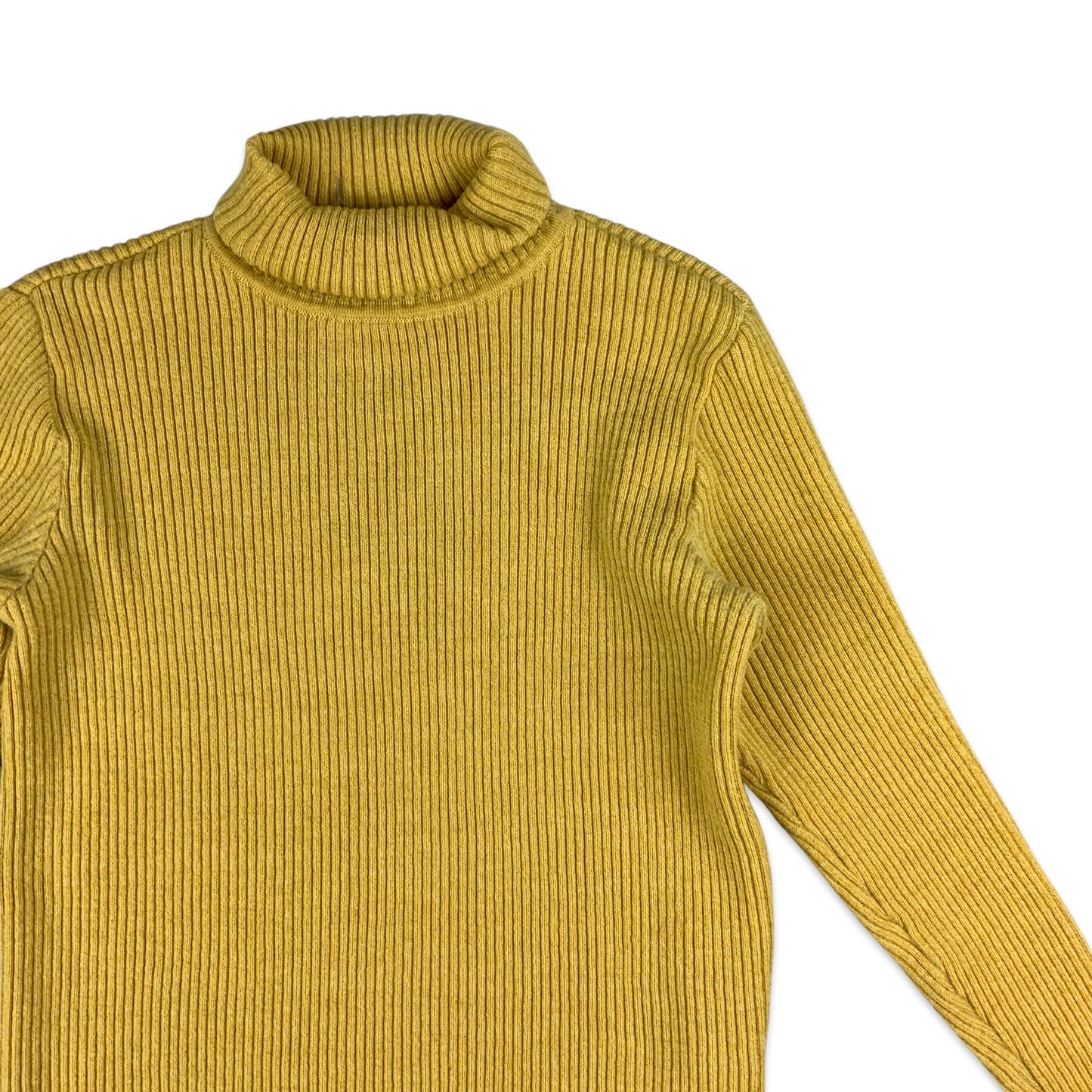 Vintage 90s Yellow Ribbed Knit Turtleneck Jumper 10 12 14