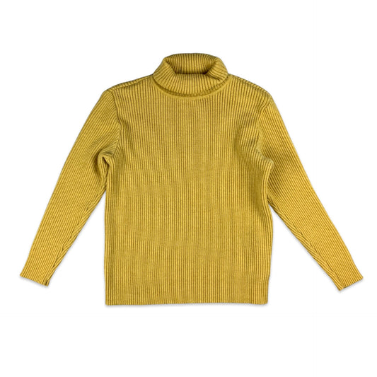 Vintage 90s Yellow Ribbed Knit Turtleneck Jumper 10 12 14