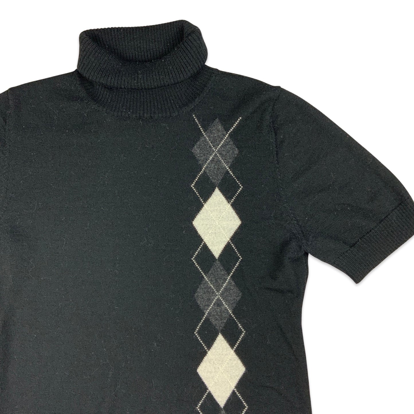 Black Argyle Short Sleeve Turtleneck Jumper 8 10