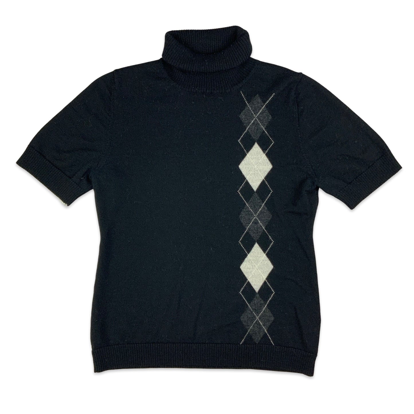 Black Argyle Short Sleeve Turtleneck Jumper 8 10