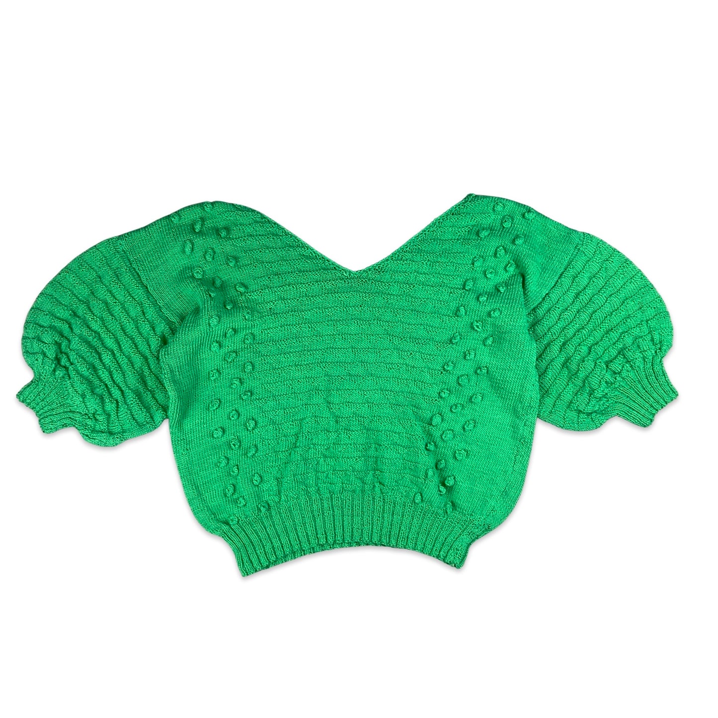 Vintage Green Cropped Puff Sleeve Knit Jumper 12 14