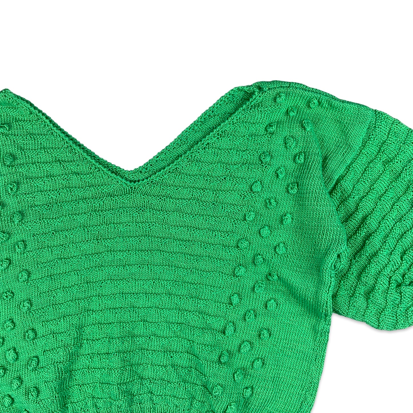 Vintage Green Cropped Puff Sleeve Knit Jumper 12 14