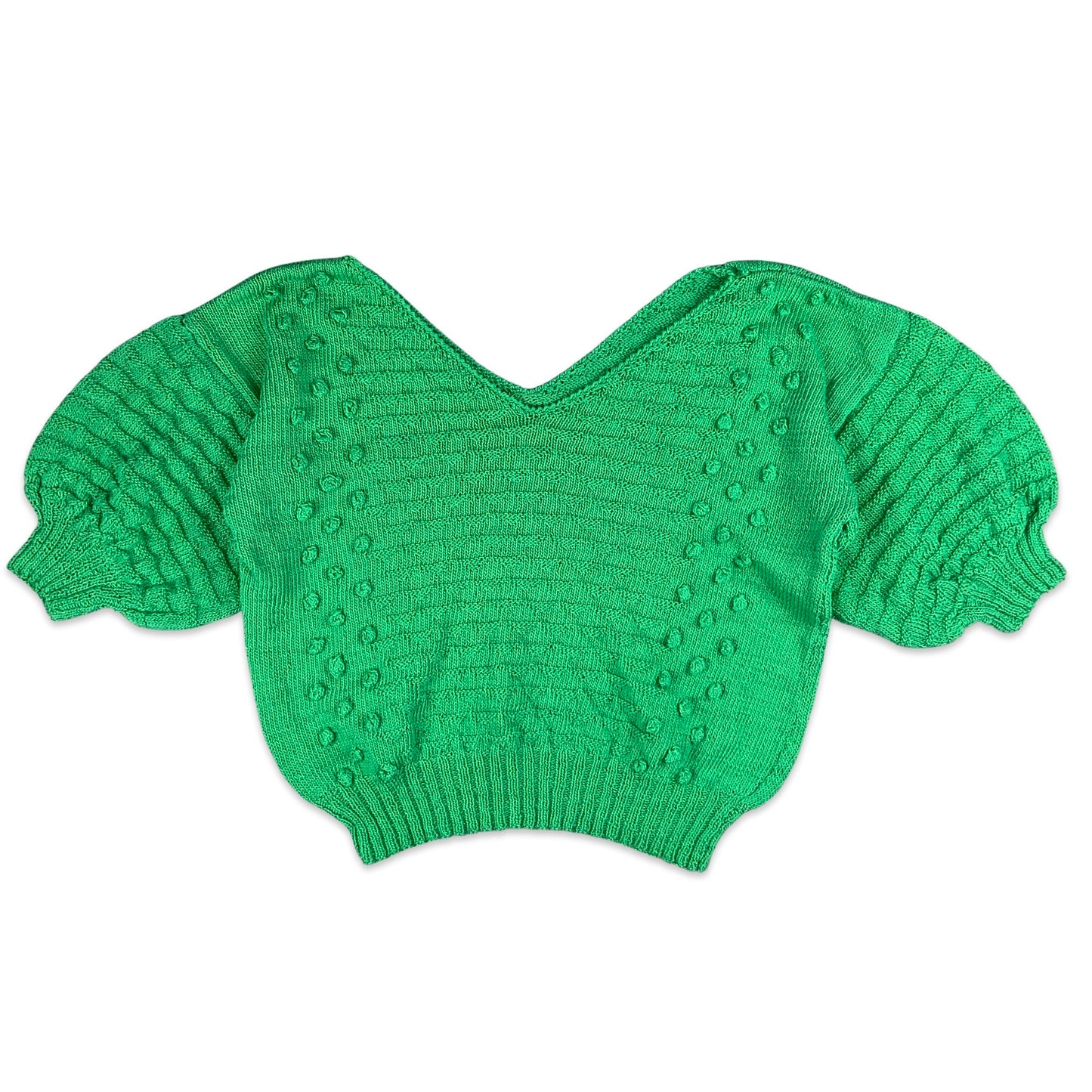 Vintage Green Cropped Puff Sleeve Knit Jumper 12 14