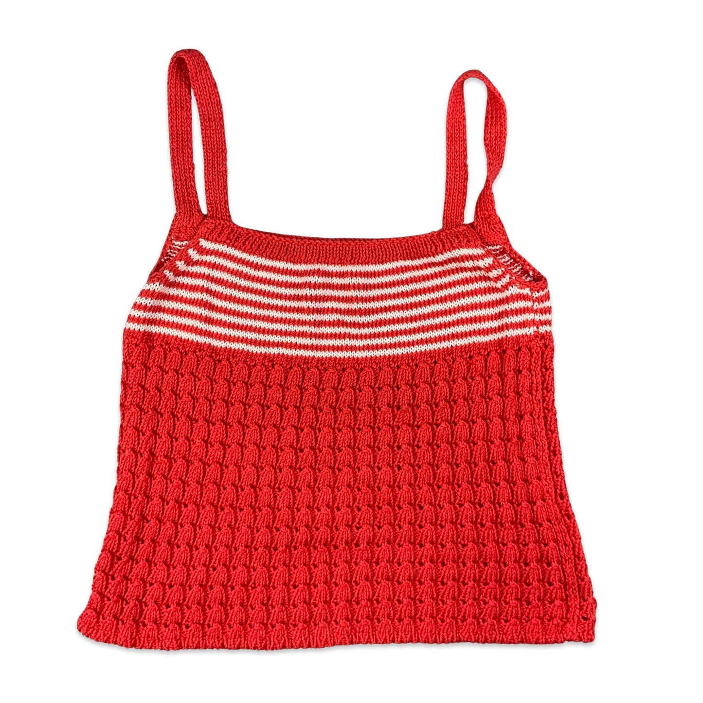 Vintage Red and White Knitted Strappy Top 6 8 10