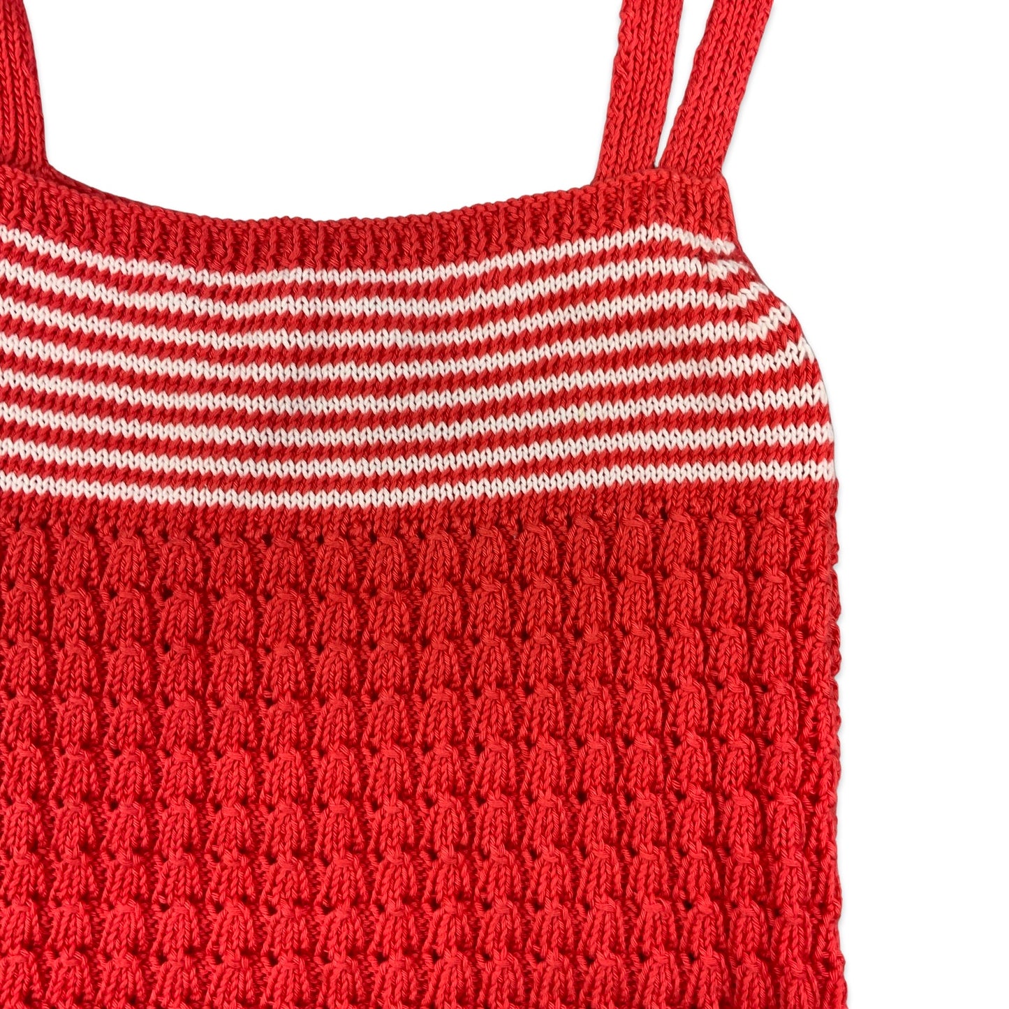 Vintage Red and White Knitted Strappy Top 6 8 10