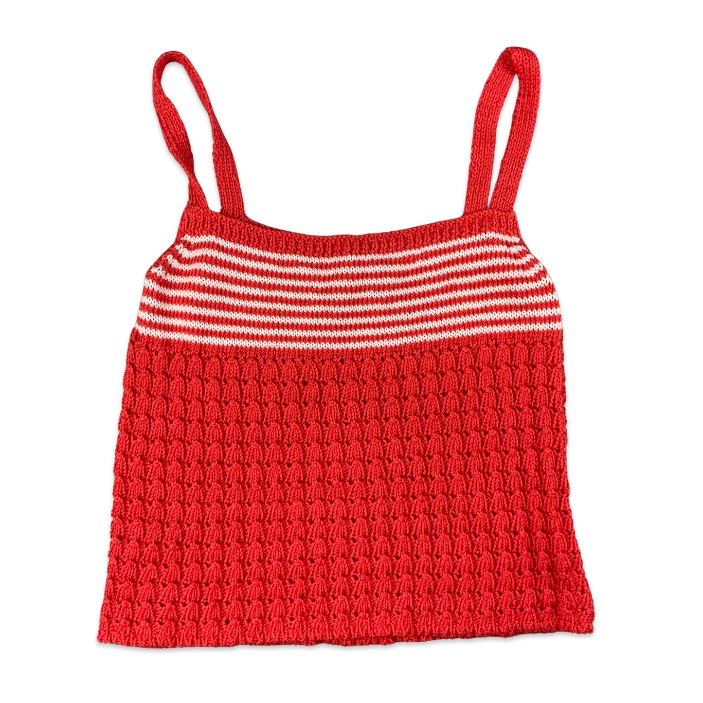 Vintage Red and White Knitted Strappy Top 6 8 10