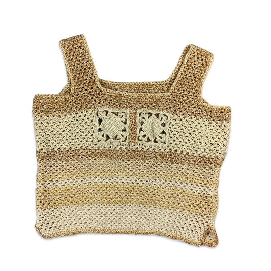 Vintage Beige Crochet Strappy Cropped Top 4 6