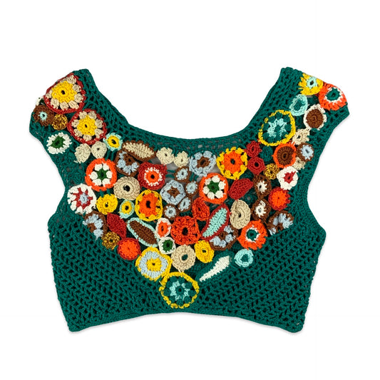 Vintage Green Crochet Floral Top 4