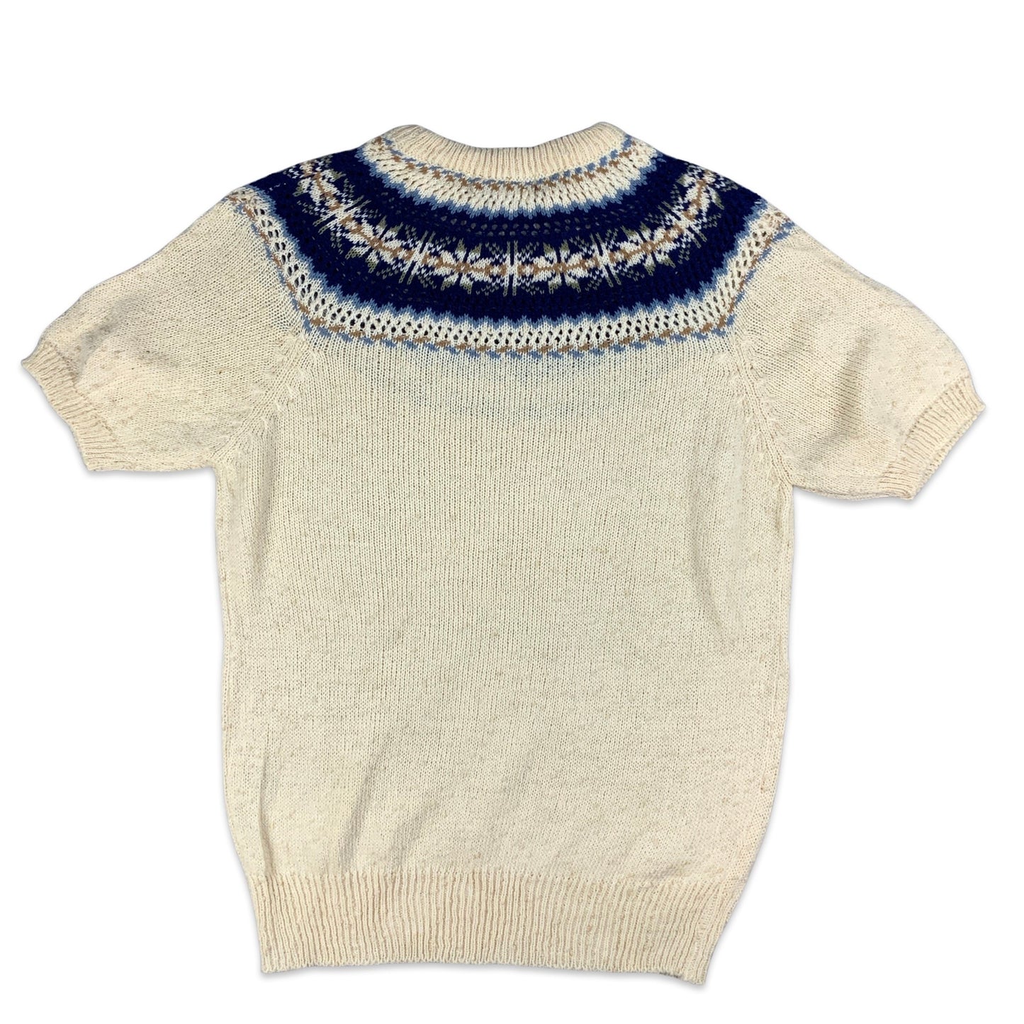 White & Navy Snowflake Knit Short Sleeve Jumper 10 12