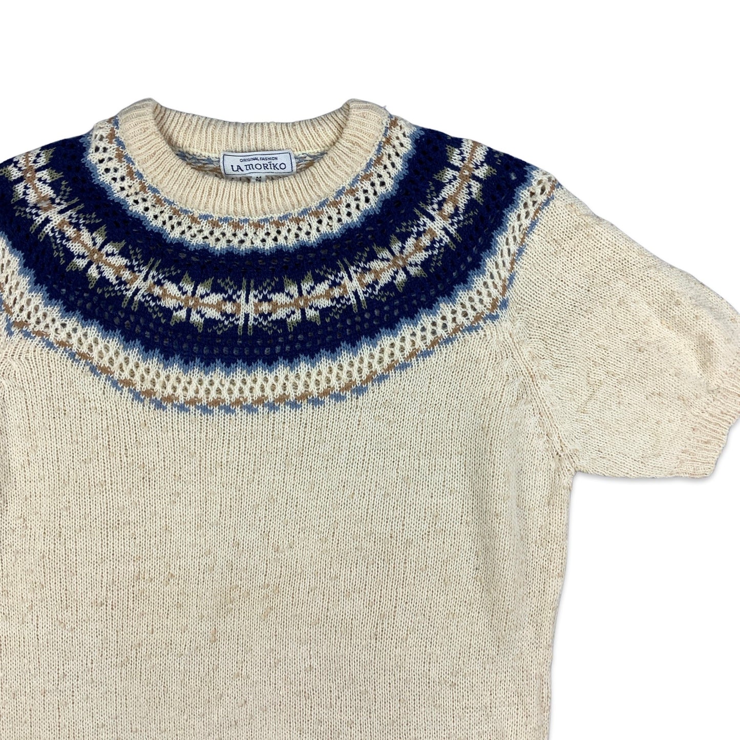 White & Navy Snowflake Knit Short Sleeve Jumper 10 12