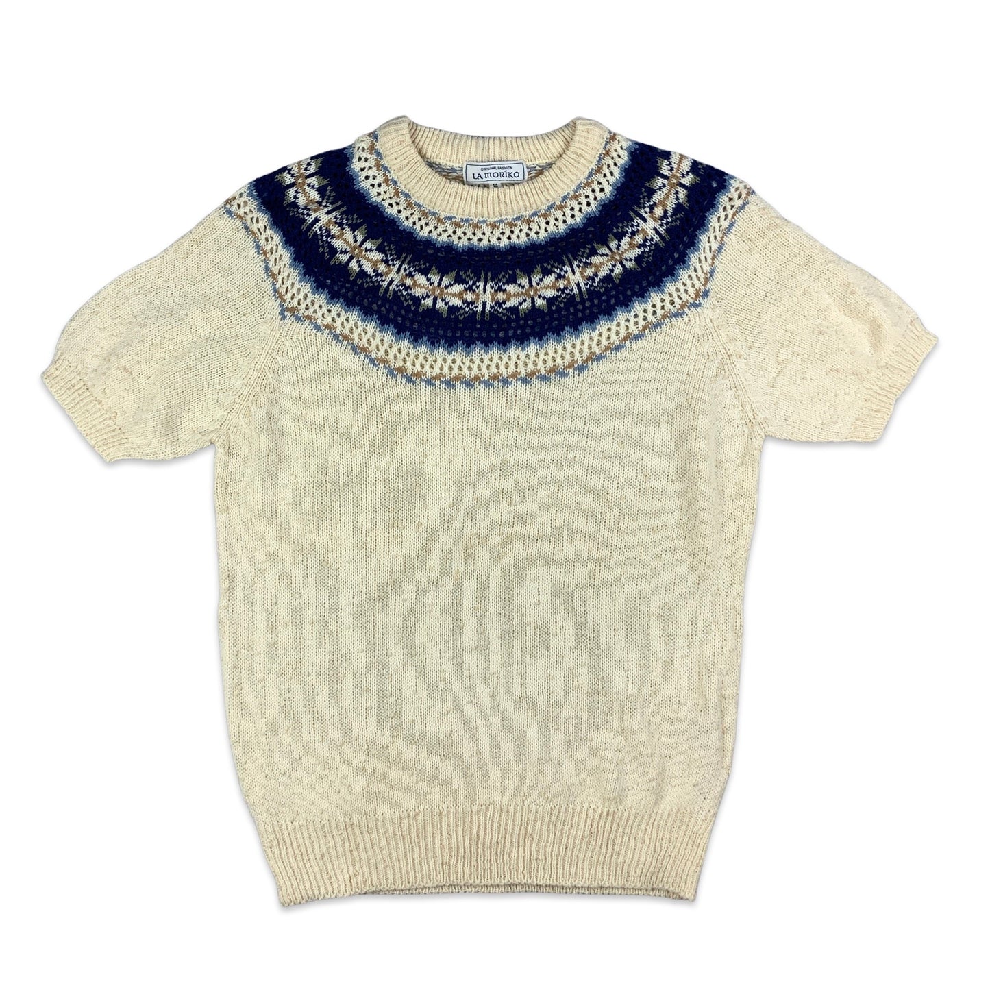 White & Navy Snowflake Knit Short Sleeve Jumper 10 12