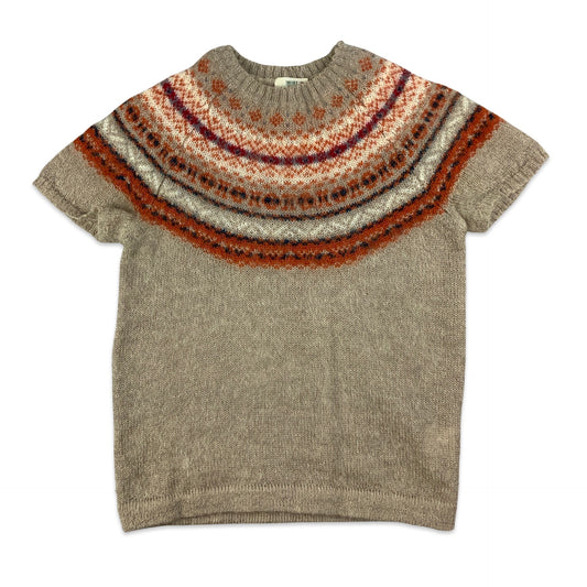 Beige & Red Knitted Short Sleeve Jumper 8 10