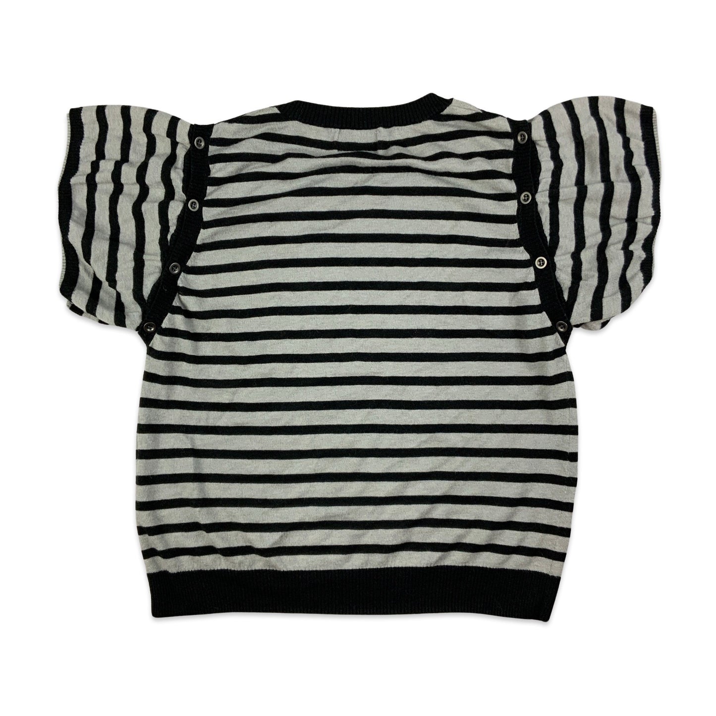 Striped Black & Grey Short Sleeve Jumper 8 10 12