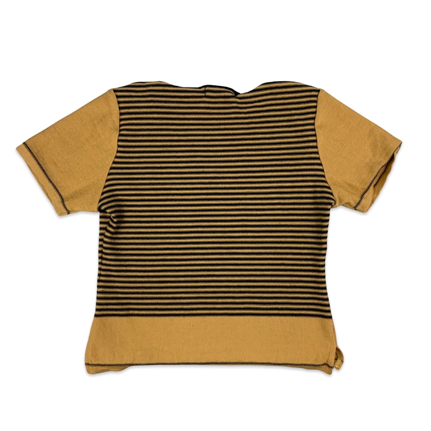 Vintage Beige & Black Striped Short Sleeve Jumper 8 10