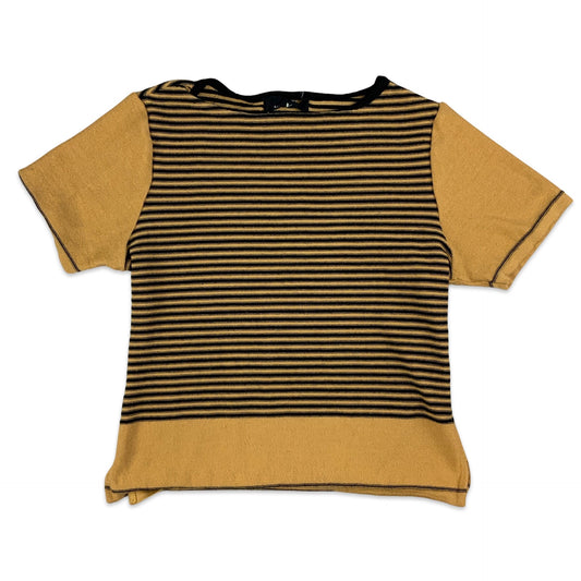 Vintage Beige & Black Striped Short Sleeve Jumper 8 10