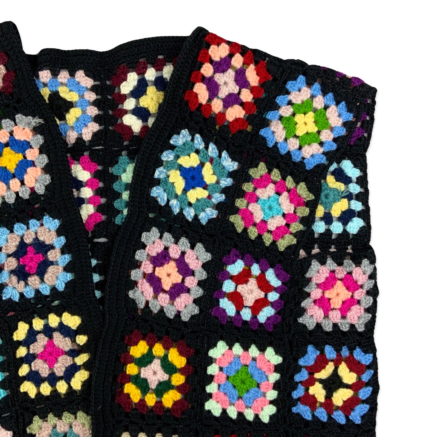Vintage Black Bright Multicolour Crochet Boho Waistcoat
