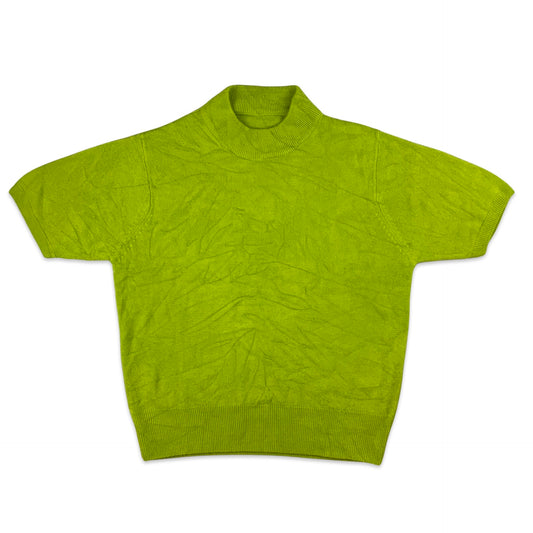 Vintage Green Short Sleeve Mock Neck Knit Jumper 12 14