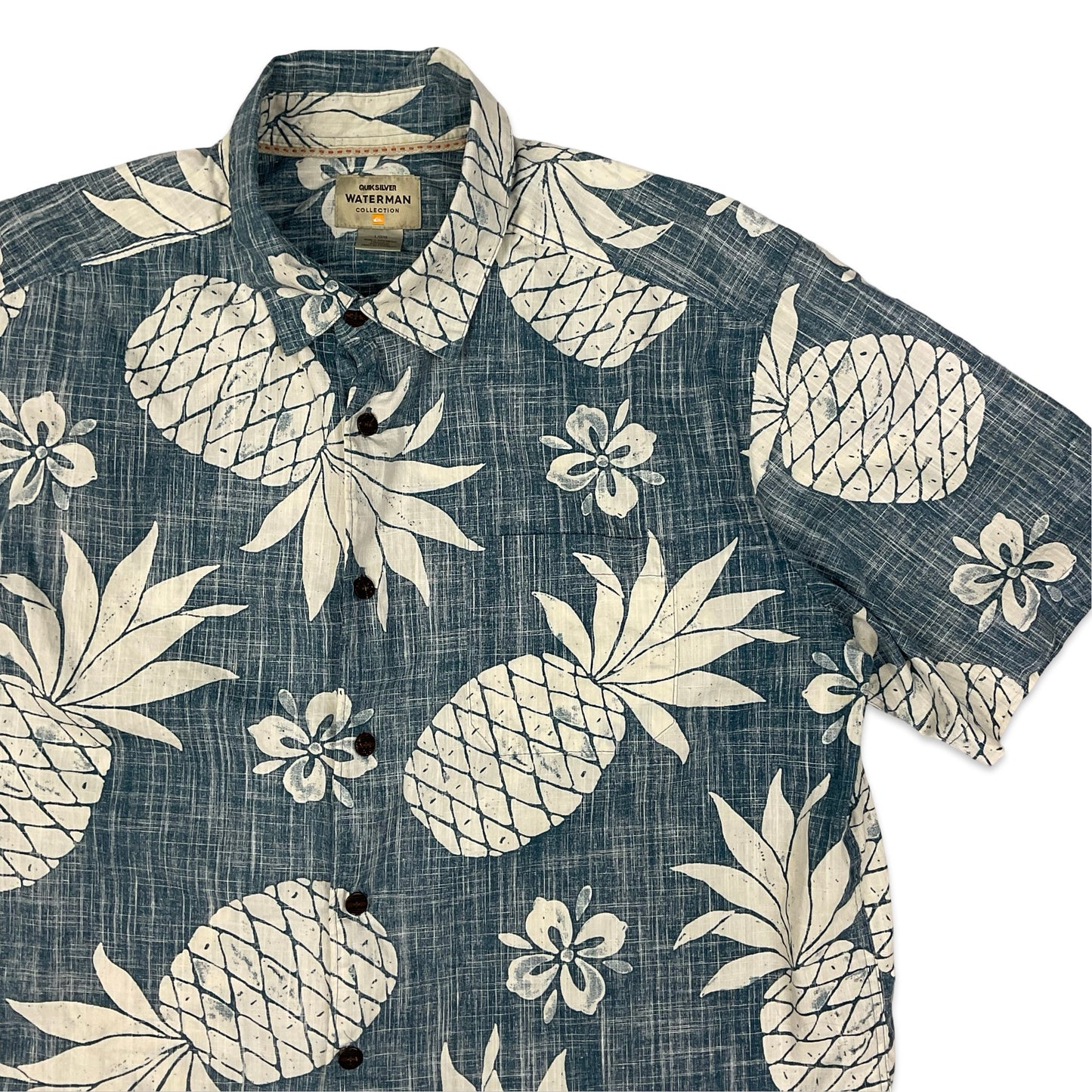 QuikSilver Blue & White Pineapple Print Shirt L XL