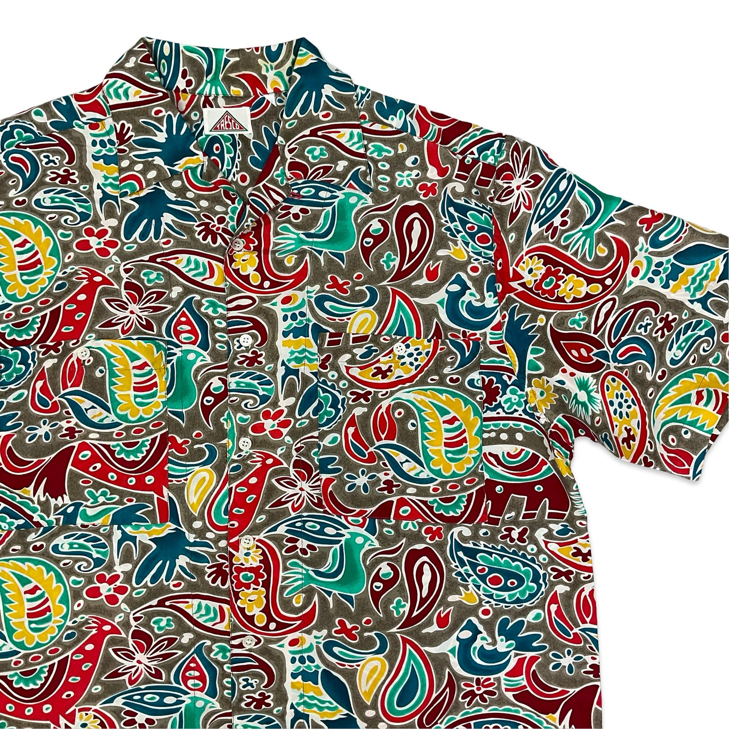 Vintage Multicolour Crazy Pattern Print Silk Shirt L XL