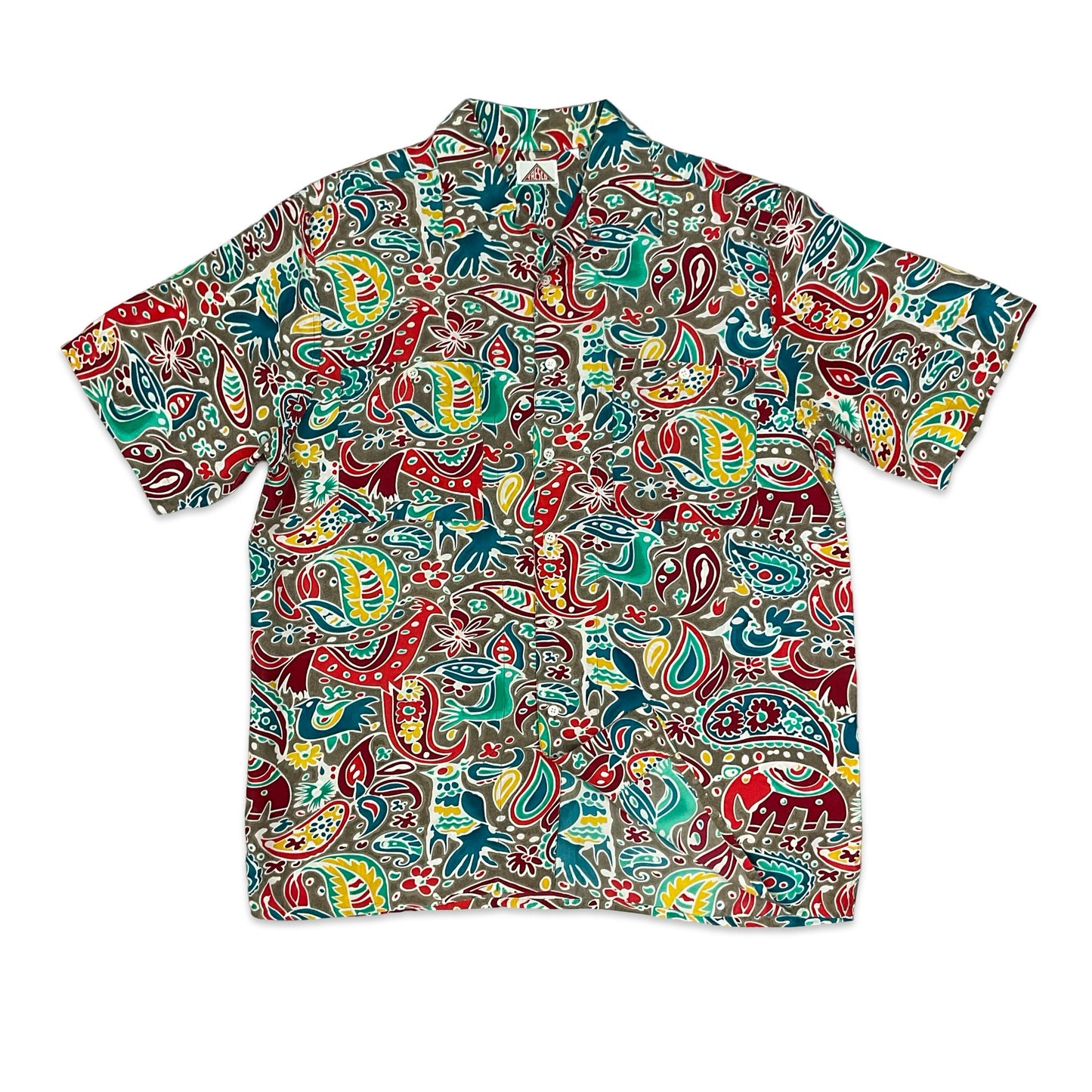 Vintage Multicolour Crazy Pattern Print Silk Shirt L XL