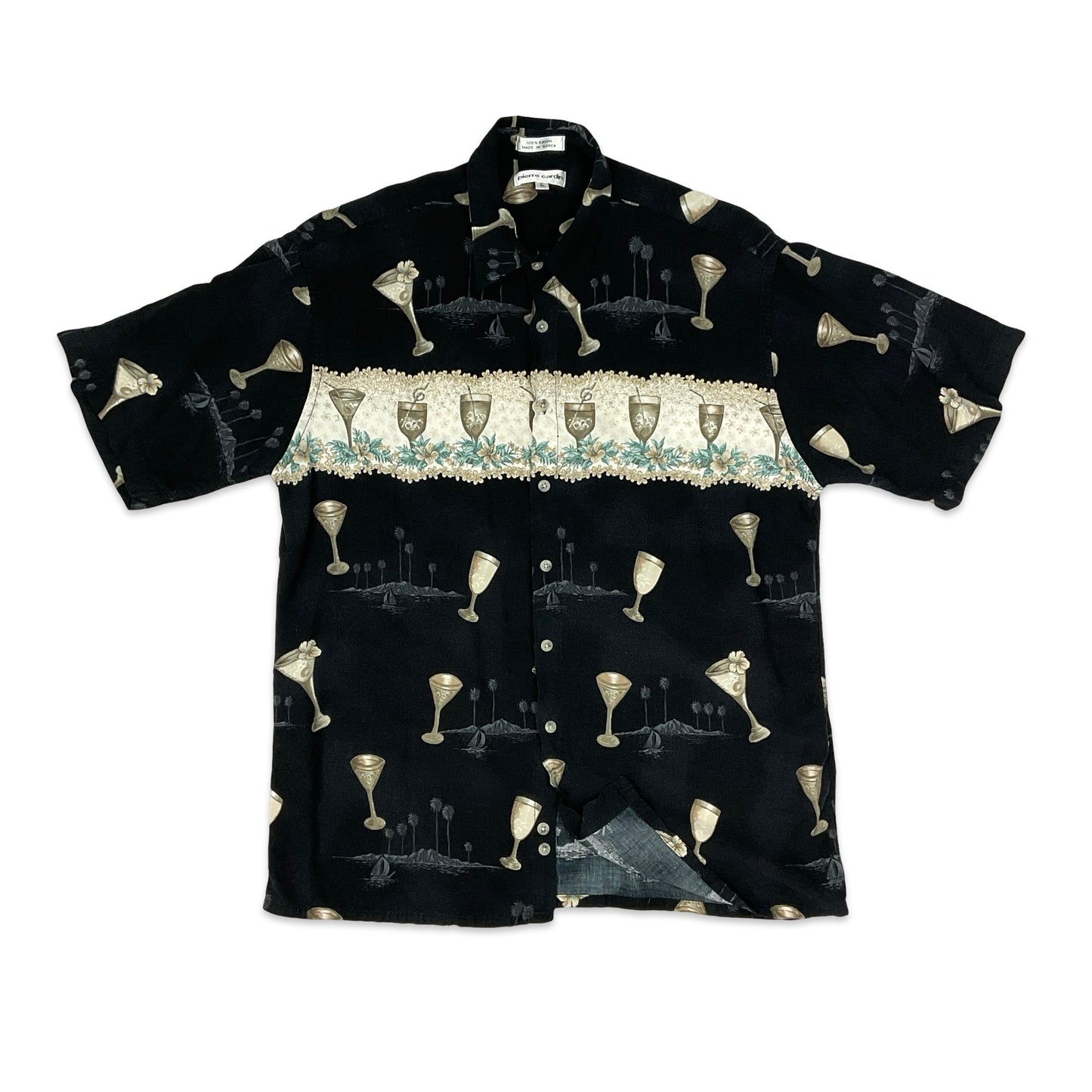 Vintage Pierre Cardin Black Cocktail Print Shirt M L