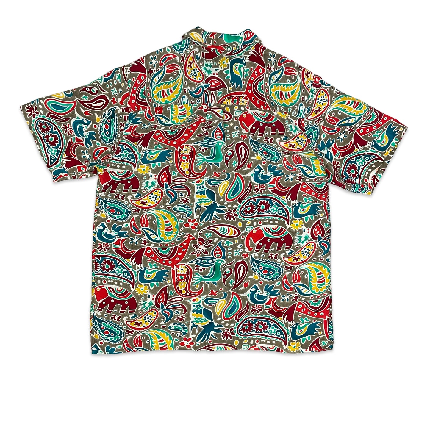 Vintage Multicolour Crazy Pattern Print Silk Shirt L XL