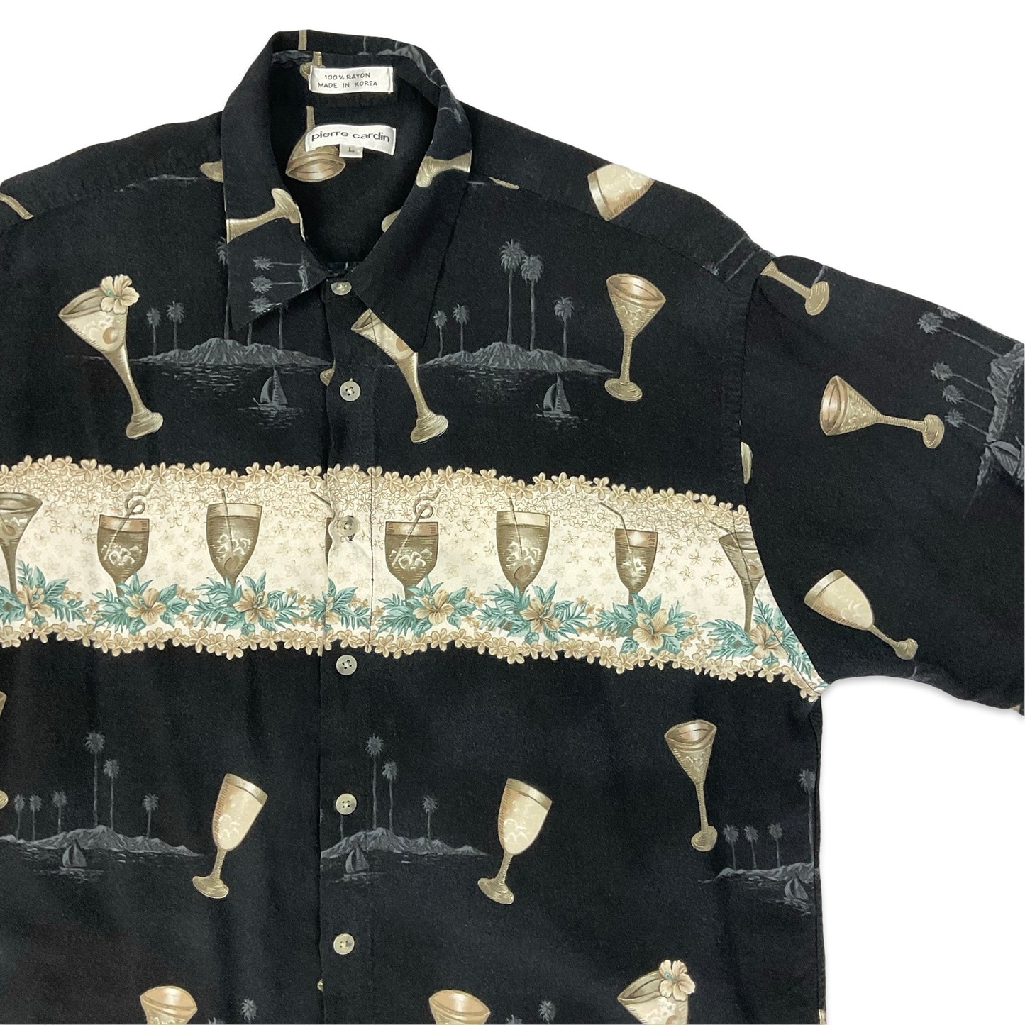 Vintage Pierre Cardin Black Cocktail Print Shirt M L
