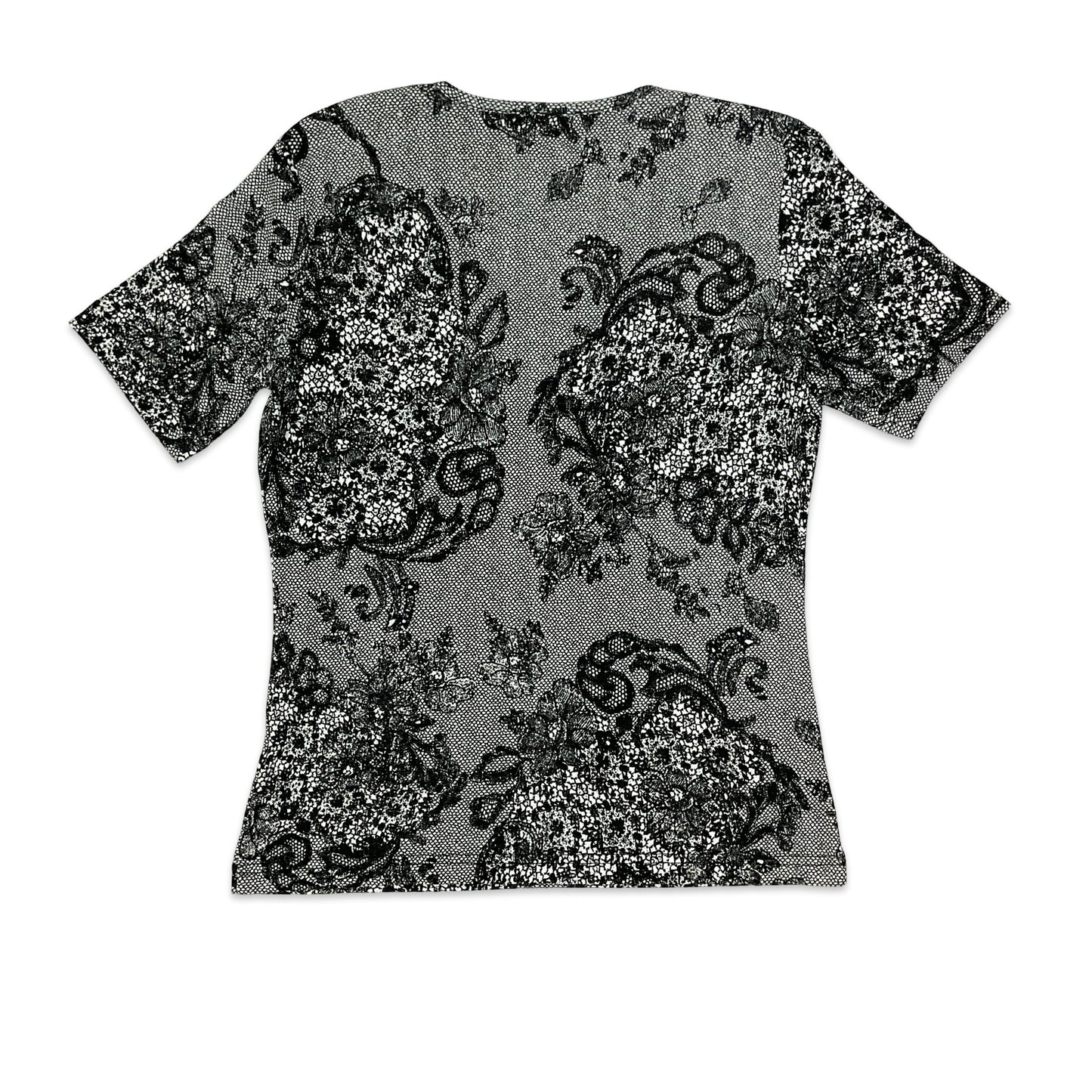 Vintage 90s Black & White Paisley Print Top 8 10