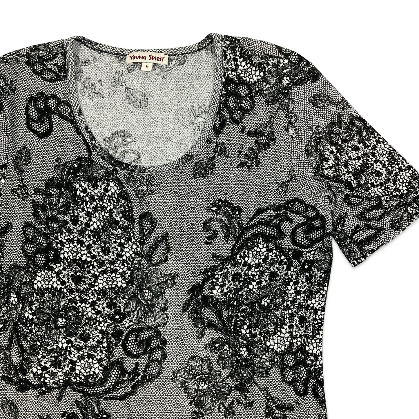 Vintage 90s Black & White Paisley Print Top 8 10