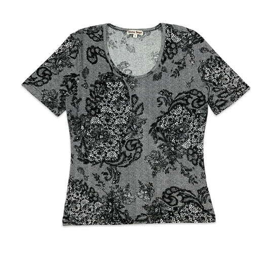 Vintage 90s Black & White Paisley Print Top 8 10