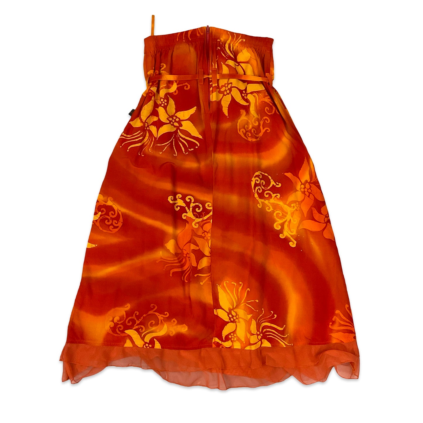 Vintage Orange Floral Print Boho Maxi Skirt 8 10 12 14