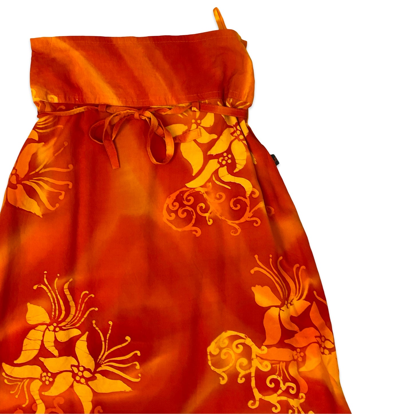 Vintage Orange Floral Print Boho Maxi Skirt 8 10 12 14