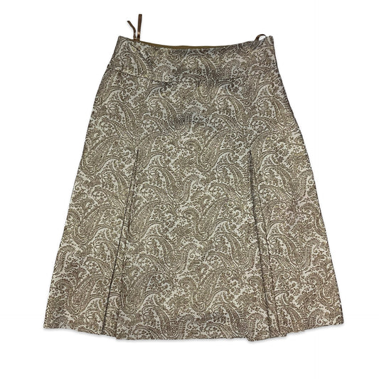 Vintage Lurex Paisley Print Box Pleat Midi Skirt 12