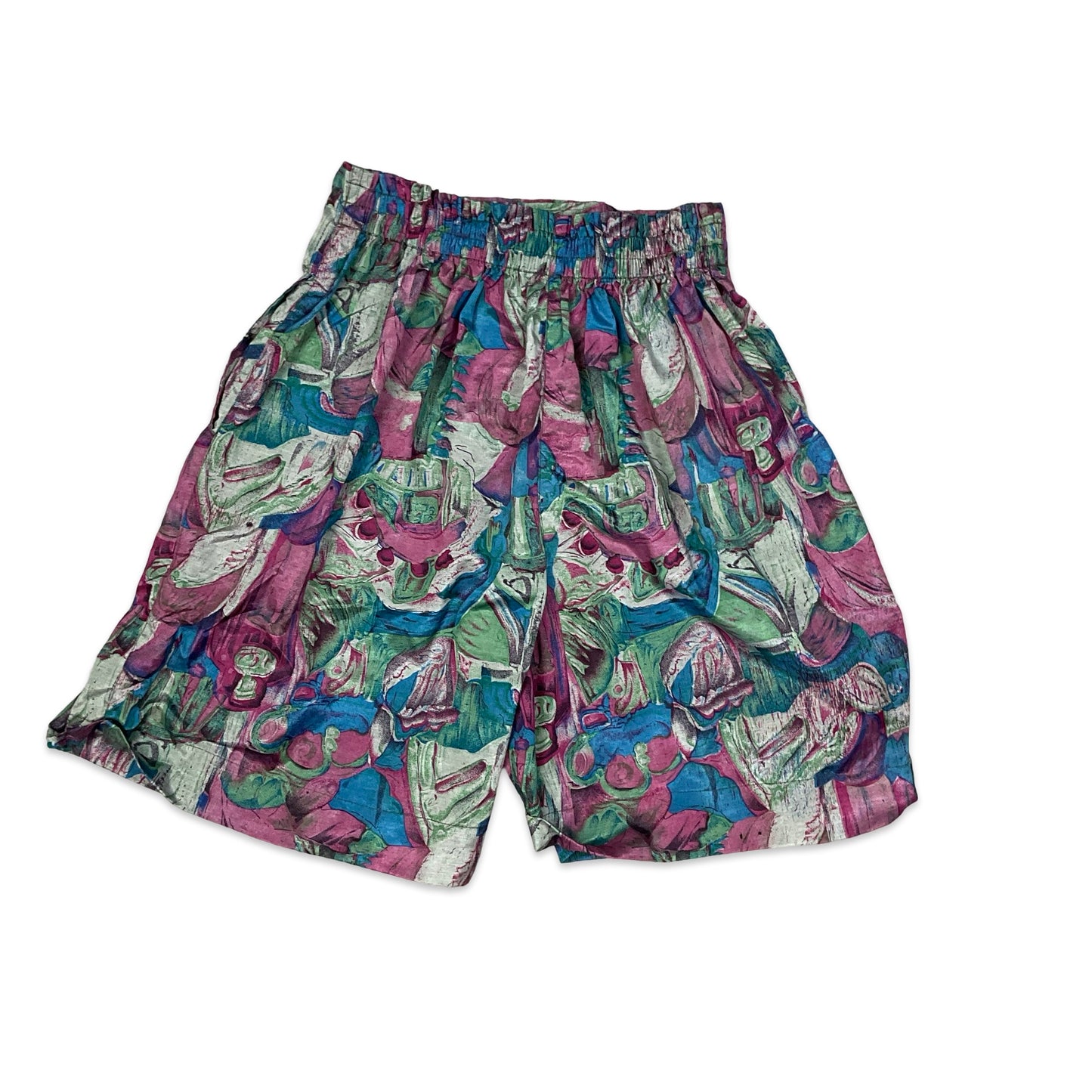 Vintage Abstract Print Pleated Shorts 10 12 14 16 18