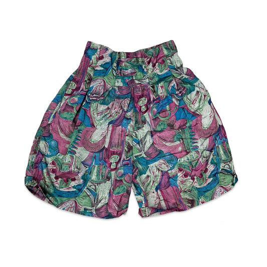 Vintage Abstract Print Pleated Shorts 10 12 14 16 18