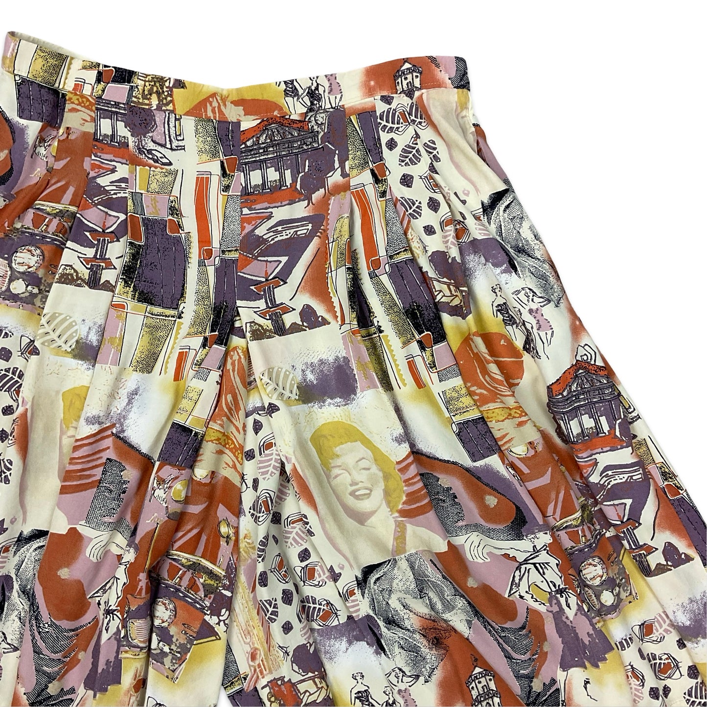 Vintage Multicolour Abstract Print Wide Leg Pleated Shorts 16