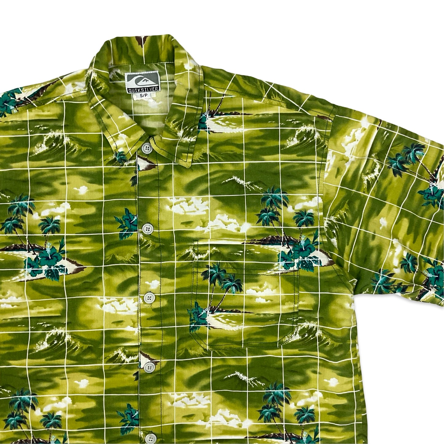 Vintage 1990s/00s QuikSilver Green Beach Print Shirt M L