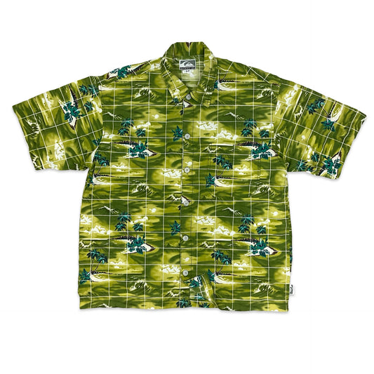 Vintage 1990s/00s QuikSilver Green Beach Print Shirt M L