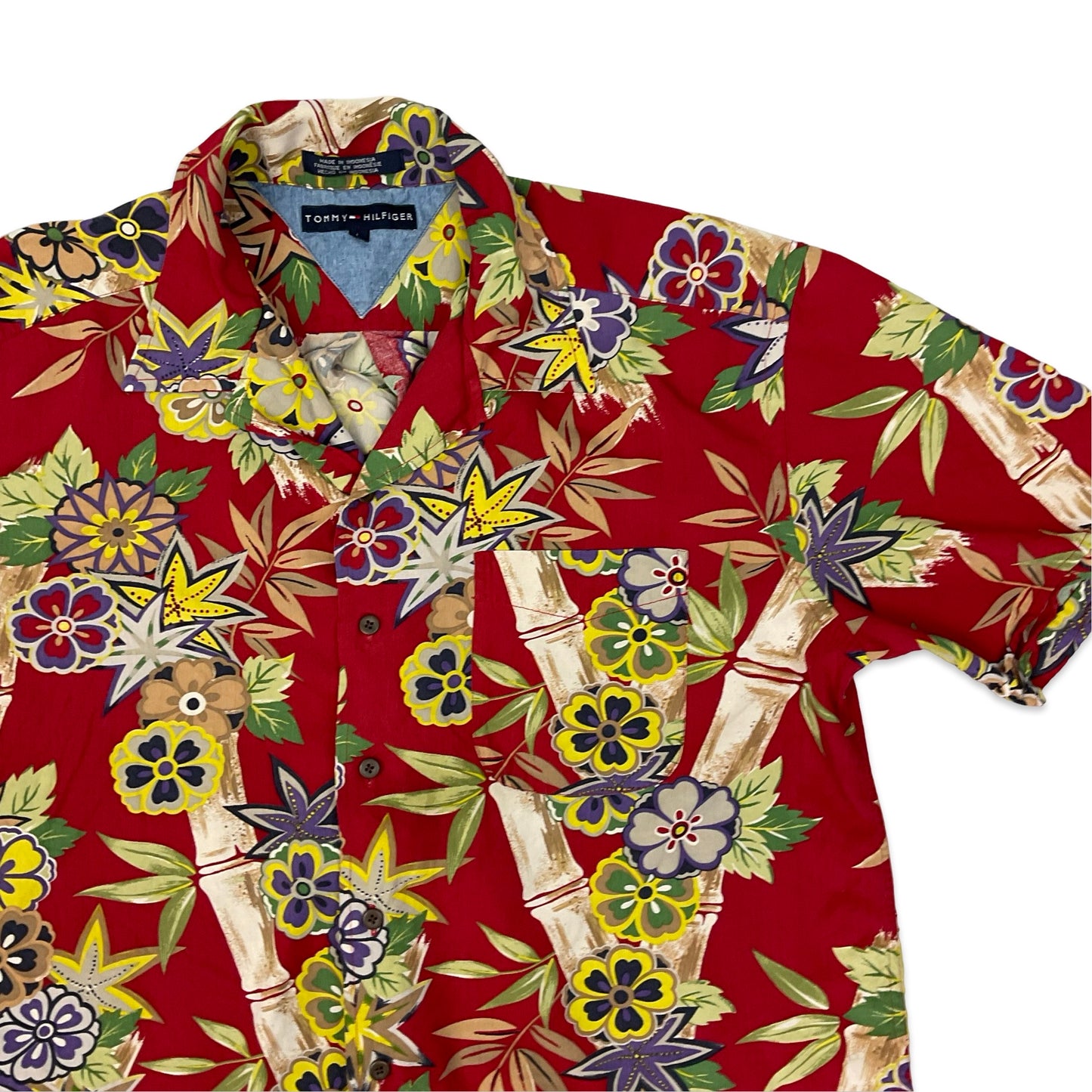 Tommy Hilfiger Red Botanical Print Hawaiian Shirt L XL