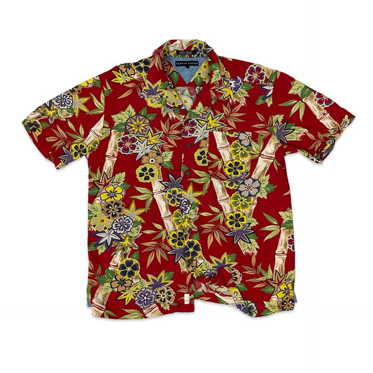 Tommy Hilfiger Red Botanical Print Hawaiian Shirt L XL