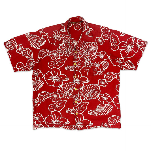 QuikSilver Red & White Floral Print Shirt L XL