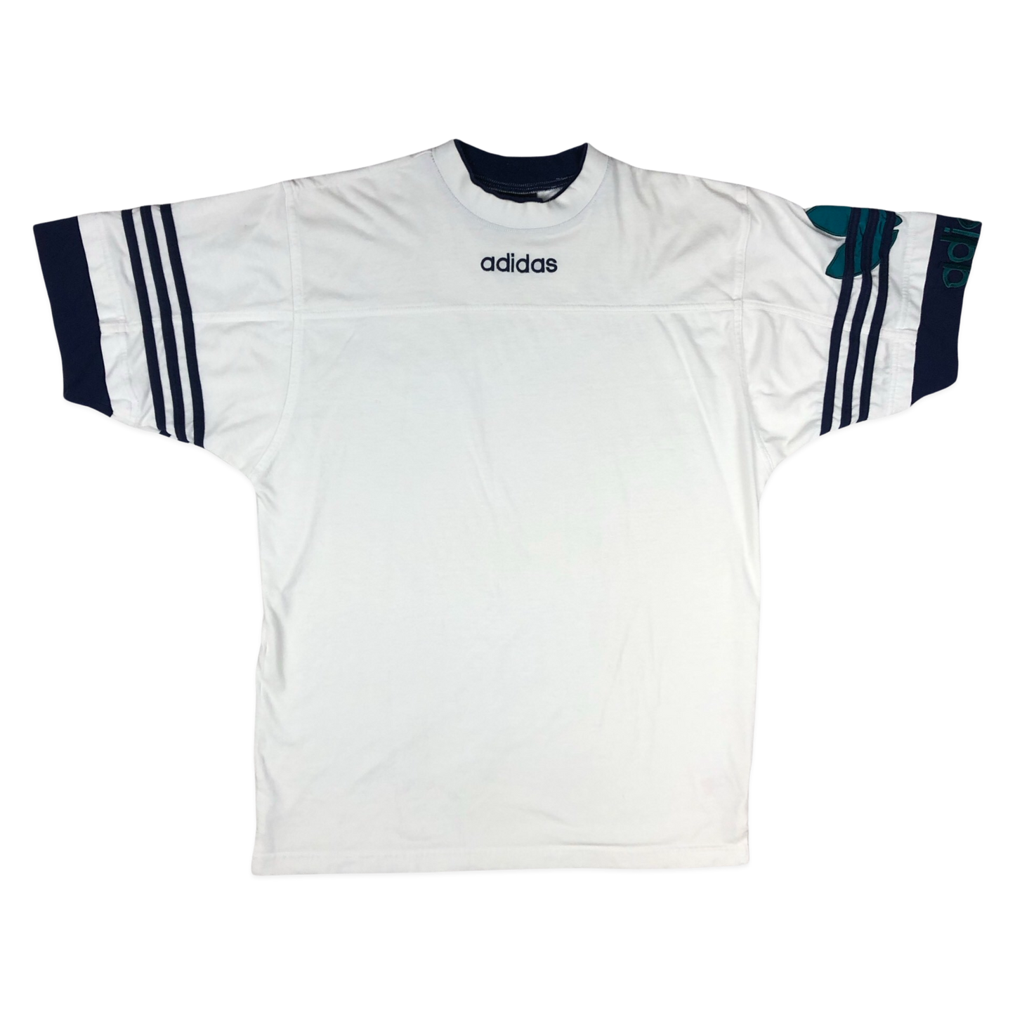 Vintage 90s Adidas White and Navy Tee L