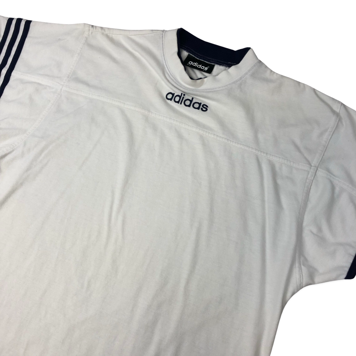 Vintage 90s Adidas White and Navy Tee L